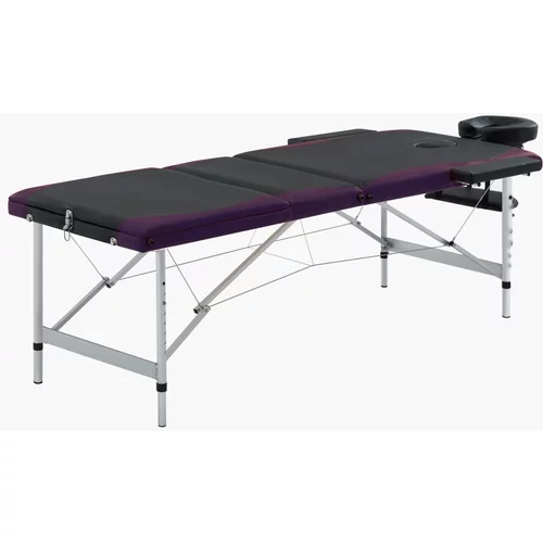 vidaXL 3-conska zložljiva masažna miza aluminij črna in vijolična