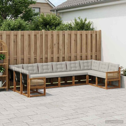  Set vanjskih sofa 10 kom. Prirodna i svjetlosiva Smeđa 363 x 187,5 x 73 cm Slike