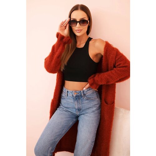 Kesi Włoski Women&amp;#039;s long mohair cardigan with pockets red Slike