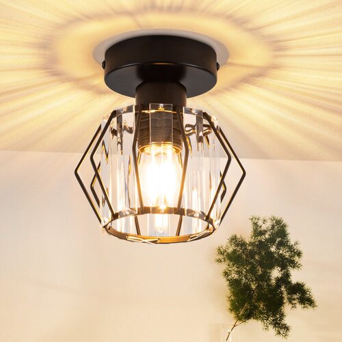 Nettlife Moderna črna kristalna stropna svetilka E27 Vintage kuhinjska svetilka s kovinskim okvirjem, (22111371) Cene