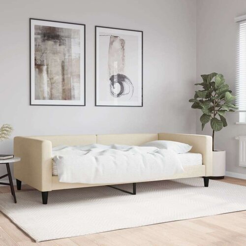  Dnevni krevet s madracem krem 100 x 200 cm od tkanine Slike