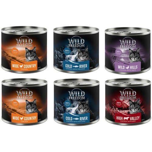 Wild Freedom Mije&amp;scaron;ano probno pakiranje: Adult - 6 x 200 g ( 2 piletina, 2 losos, 1 x govedina, 1 x pačetina) Slike