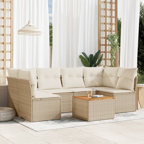 vidaXL 7-dijelni set vrtnih sofa od poliratana s jastucima bež Cijene