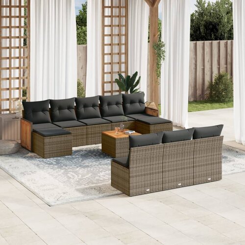 vidaXL 11-dijelni set vrtnih sofa od poliratana s jastucima sivi Cijene