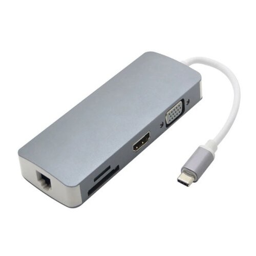 Fast Asia Adapter-konvertor TIP C na HDMI+VGA+2xUSB 3.0+SD/Micro SD+TIP C+RJ 45 ( 498 ) Cene