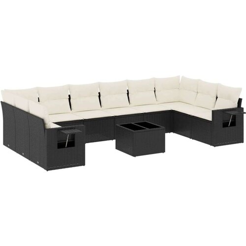 VidaXL 11-dijelni set vrtnih sofa od poliratana s jastucima crni Slike