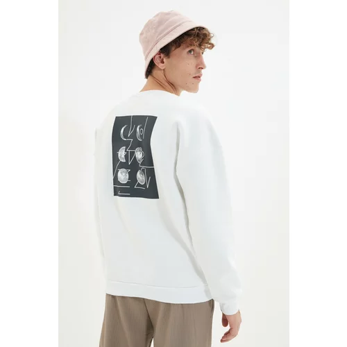 Trendyol White Men's Oversized Crew Neck Space Printed Sweatshirt with Soft Pillows and Pillows