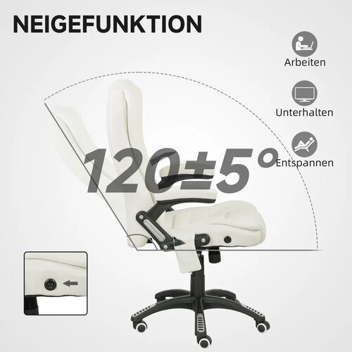  Ergonomska uredska stolica s funkcijom masaže 68 x 72 x 110&amp;ndash;120 cm krem ​​bijela Slike