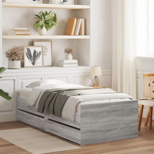  Okvir kreveta s ladicama siva boja hrasta 100 x 200 cm