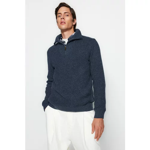Trendyol Indigo Men's Regular Fit Zippered Turtleneck Knitwear Sweater.