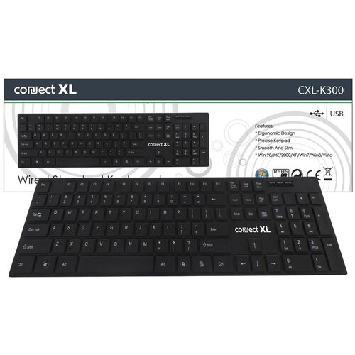 Connect Tastatura sa multimedijalnim tipkama, USB, SLIM, crna boja - CXL-K300, Crna Cijene
