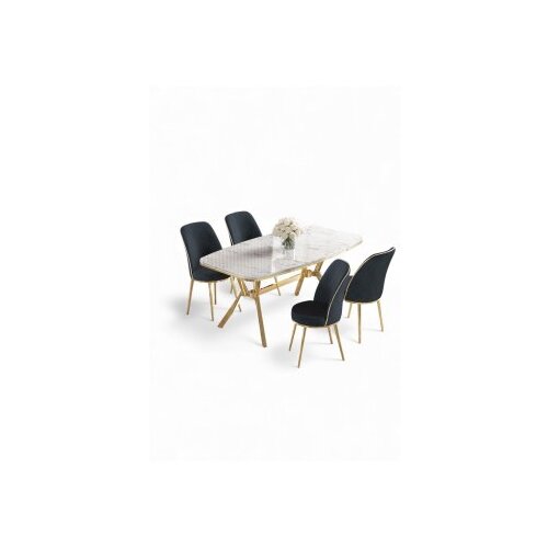 Hanah home Set trpezarijskog stola i stolica (5 delova) Lena White Marble Gold Anthracite Cene