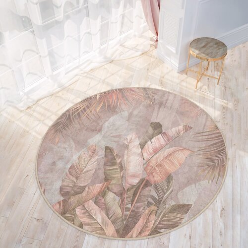 Mila Home Svijetlo ružičasti perivi okrugao tepih &amp;oslash; 150 cm Dusty Leaves &amp;ndash; Slike
