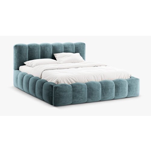 Micadoni Home Plavi tapecirani bračni krevet s prostorom za odlaganje s podnicom 180x200 cm Lupine &amp;ndash; Slike