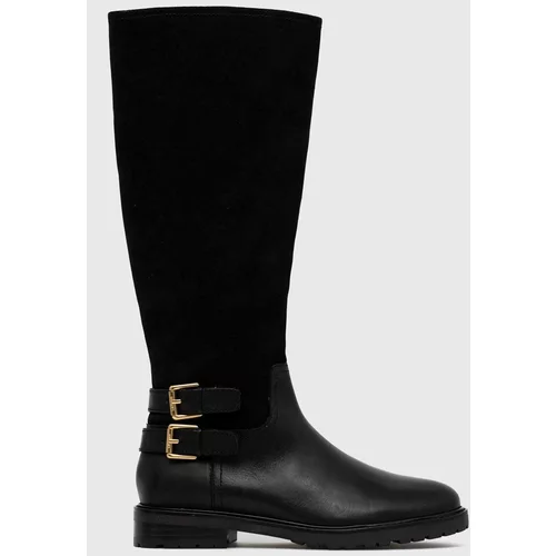 Polo Ralph Lauren Usnjeni elegantni škornji Burncalf ženski, črna barva