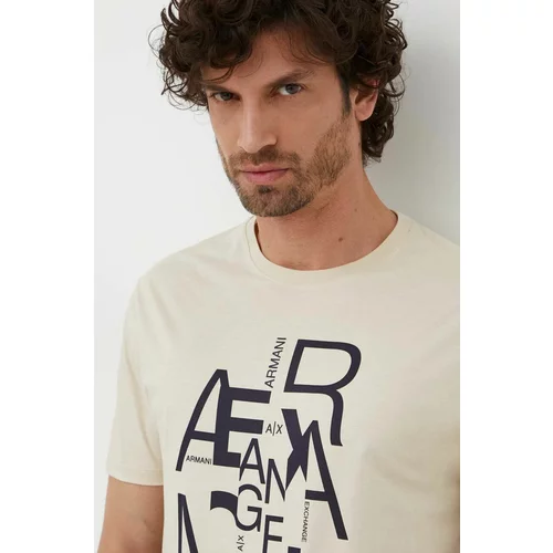 Armani_Exchange Pamučna majica za muškarce, boja: bež, s tiskom