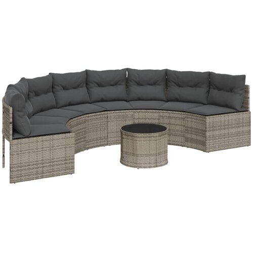 Maison Chic Vrtni kavč - Zunanji kavč z mizo in blazinami polkrožen siv poli ratan, (22040764) Cene