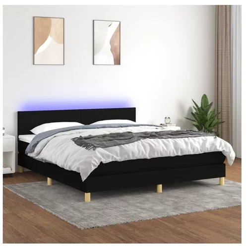  Box spring postelja z vzmetnico LED črna 160x200 cm blago