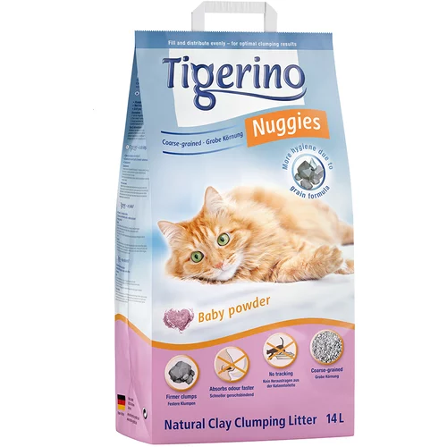 Tigerino Nuggies pesek za mačke - grobozrnati pesek z vonjem otroškega pudra - 14 l