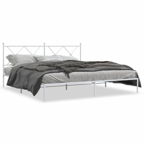 vidaXL Kovinski posteljni okvir z vzglavjem bel 183x213 cm Cene