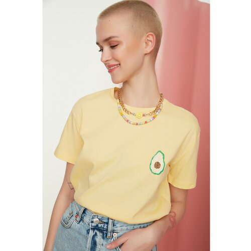 Trendyol Yellow Semifitted Printed Knitted T-Shirt Cene