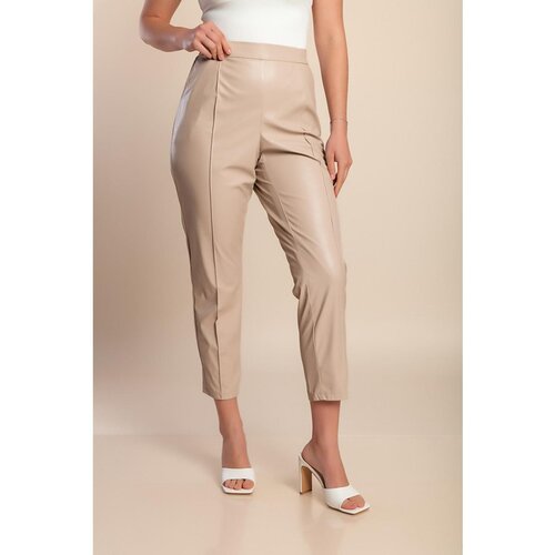 Fenzy Plus Size Usnjene 7/8 Hlače, Krem Cene
