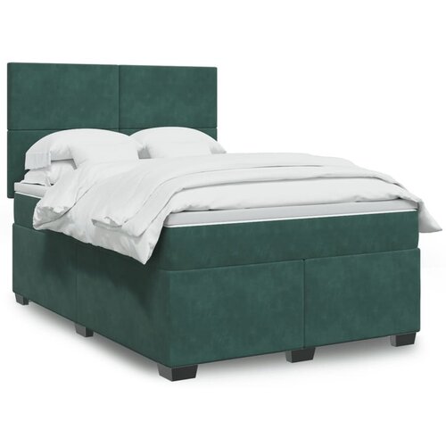 VidaXL Box spring postelja z vzmetnico temno zelen 140x190 cm žamet Slike