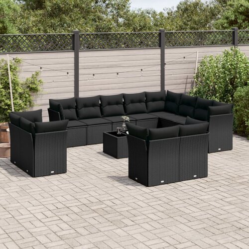 vidaXL 13-dijelni set vrtnih sofa s jastucima poliratan crni Cijene