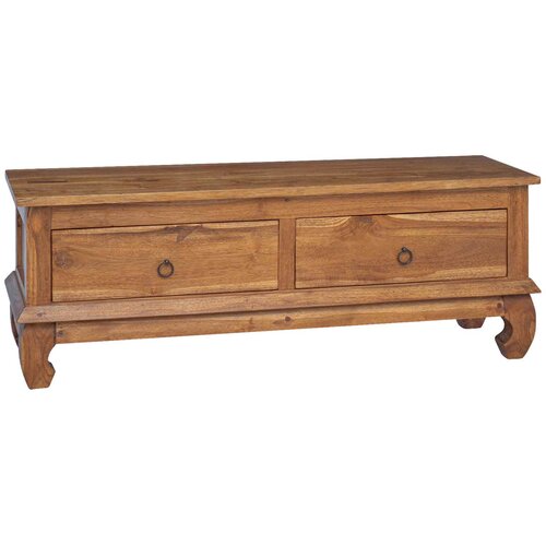  stalak s ladicama Prirodna 110 x 35 x 40 cm Čvrsto teak drvo Slike