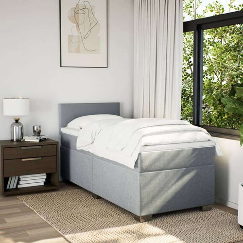 VidaXL Box spring postelja z vzmetnico svetlo siv 100x200 cm blago Slike