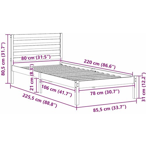 Krevetna konstrukcija Smeđa 80 x 220 cm Čvrsto borovo drvo Slike