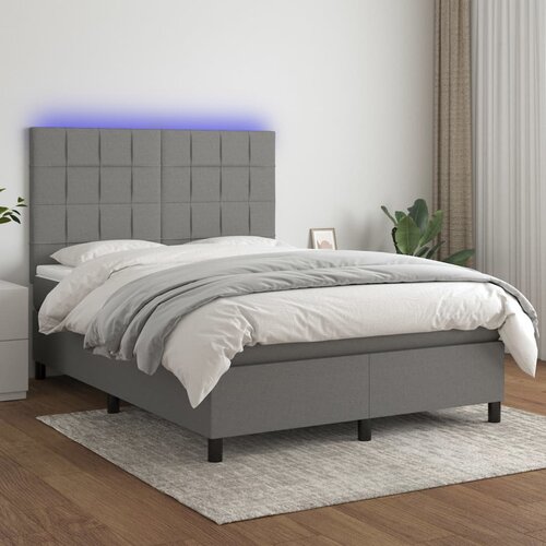 Krevet box spring s madracem LED tamnosivi 140x200 cm tkanina Cijene
