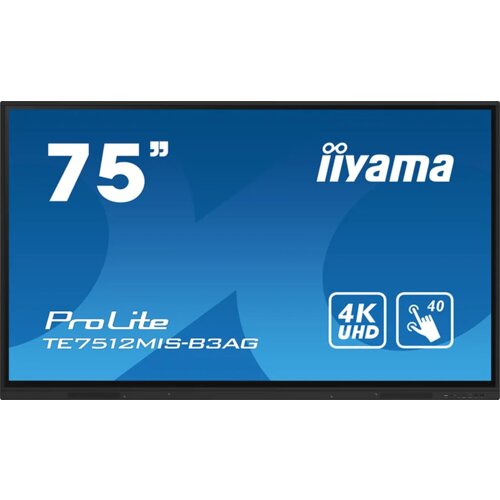 Iiyama PROLITE TE7512MIS-B3AG 75&amp;quot; Interactive 4K UHD Touchscreen elevating interactive collaboration 3840 x 2160 IPS 1200:1 8ms 40, 5pt writing iiWare 10 (Android OS 11) Slike