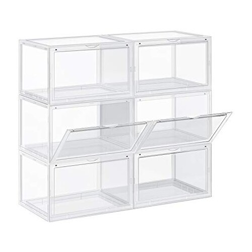 Songmics &amp;Scaron;katle za čevlje, 6 kosov organizatorjev za čevlje s prozornimi vrati, plastična &amp;scaron;katla za čevlje, velikost UK 11, 36 x 28 x 22 cm, prozorna LSP06CW., (21313487) Slike