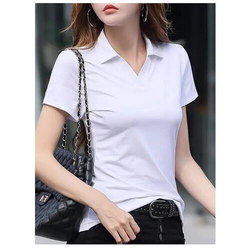 Dewberry 73369 Womens Collar Detailed Lycra Flexible T-Shirt-WHITE Slike