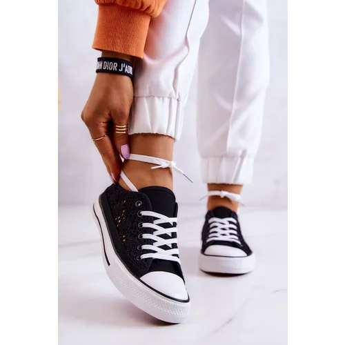 FR1 Women's fabric sneakers with openwork Black Venture FR1 Women's fabric sneakers with openwork Black Venture