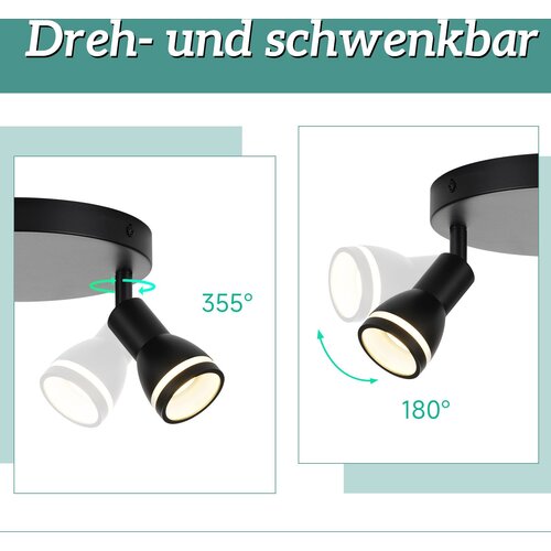 Nettlife moderna črna stropna svetilka: 3 nastavljivi kovinski stropni reflektorji, stropna svetilka GU10, za spalnico, brez žarnice, (22116993) Slike