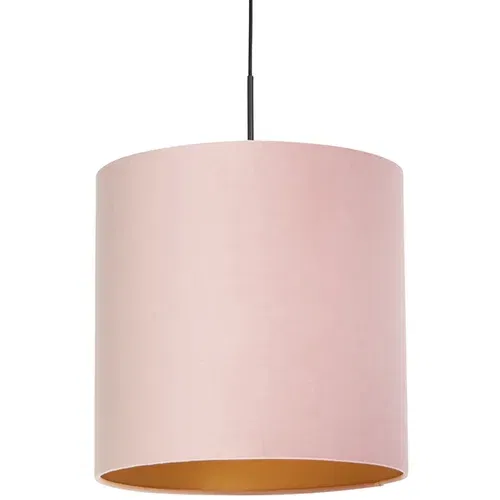 QAZQA Viseča svetilka z velur senco roza z zlatom 40 cm - Combi