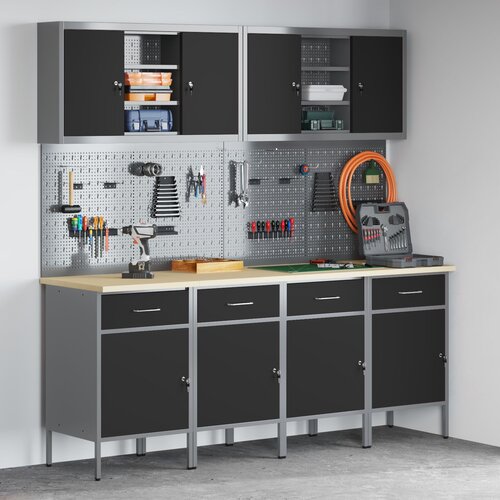 VidaXL Set od 8 Crna Čelik, konstruirano drvo 50 x 55 x 85 cm Podesivi Slike