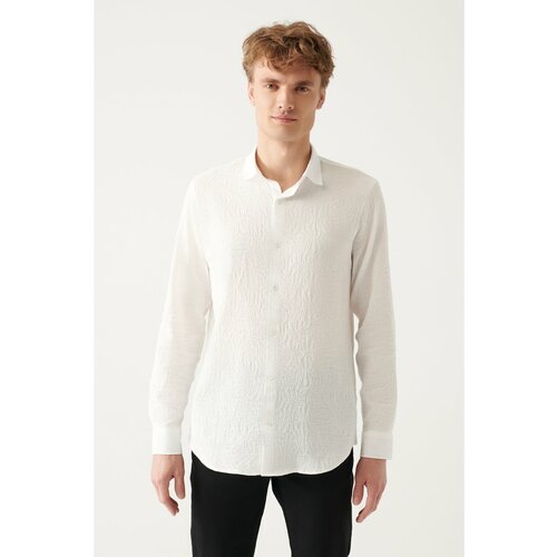 Avva Men's White Embossed Cotton Classic Collar Slim Fit Slim Fit Shirt Cene