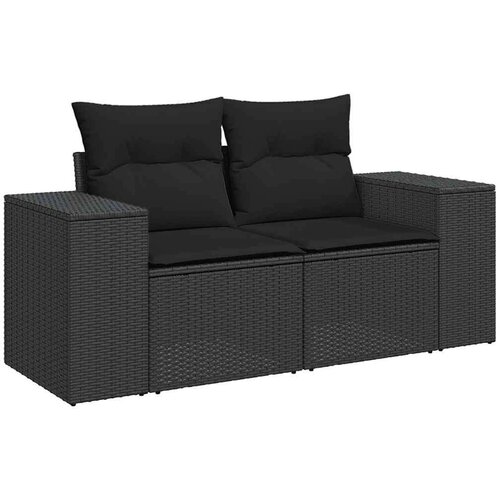  7-dijelni set vrtnih sofa od poliratana s jastucima crni Slike
