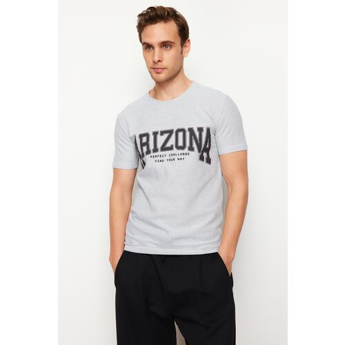 Trendyol White Men's Regular/Normal Cut Textured Text Printed T-Shirt Cene