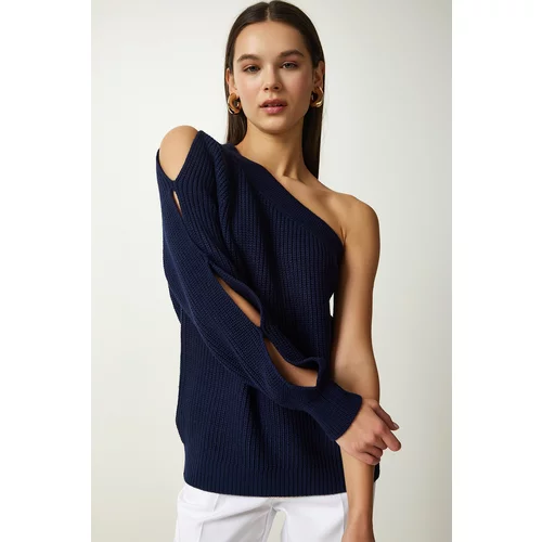 Happiness İstanbul Women's Navy Blue Window Detailed Single Sleeve Knitwear Sweater