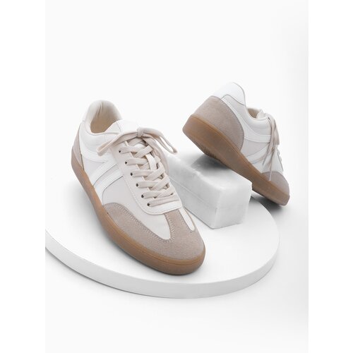 Marjin Women's Sneaker Laced Flat Sole Sports Shoes Thione Beige Slike