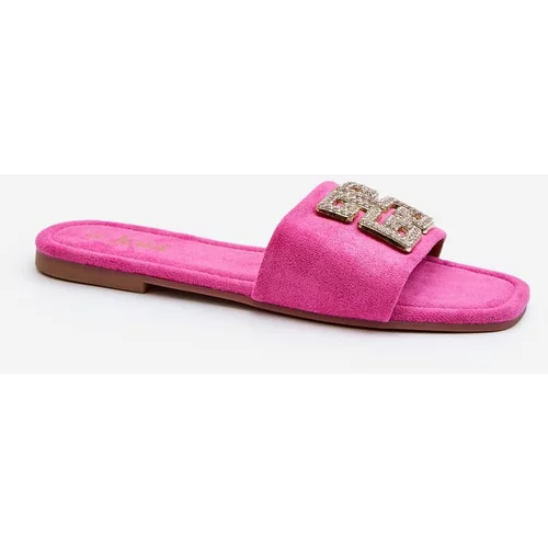 Kesi Women's flat-heeled slippers with fuchsia inaile embellishment