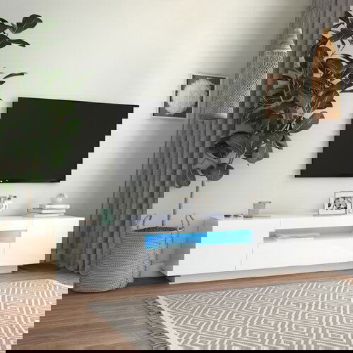VidaXL TV omarica z LED lučkami visok sijaj bela 160x35x40 cm Slike