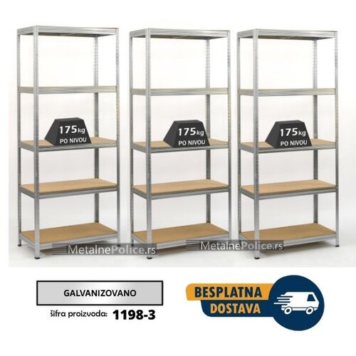 Komplet od 3 police metal-medijapan 213x90x45cm, 5x175kg - Dimenzije kompleta 213x270x45cm Cene