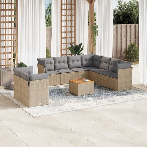 VidaXL 10-dijelni set vrtnih sofa s jastucima bež od poliratana Slike