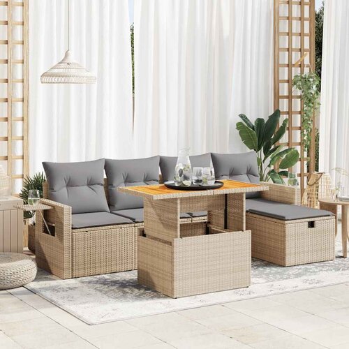 VidaXL 6-dijelni set vrtnih sofa s jastucima bež od poliratana bagrem Slike