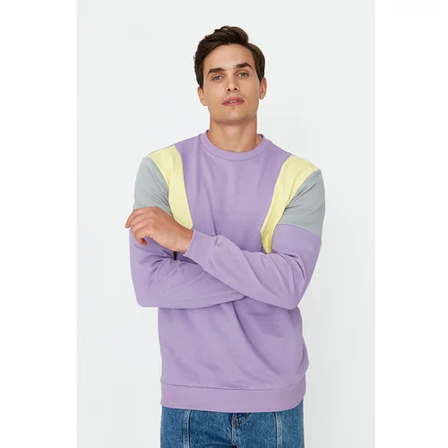 Trendyol Lilac Men Regular Fit Long Sleeve Crew Neck Paneled Sweatshirt